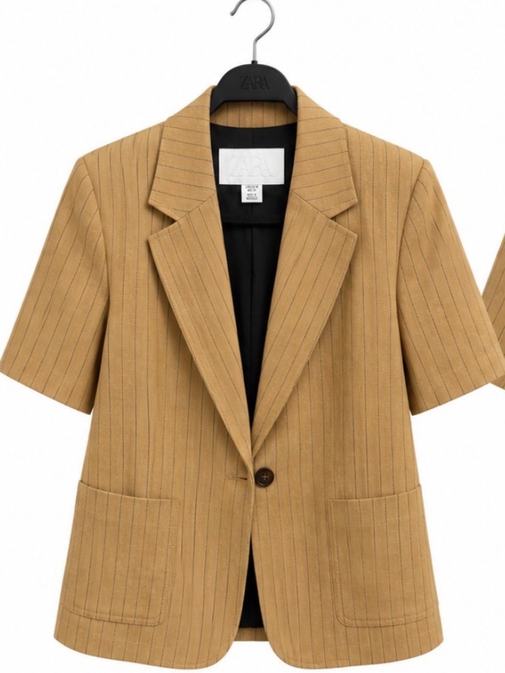 Zara Linen Pinstripe Short-Sleeve Blazer